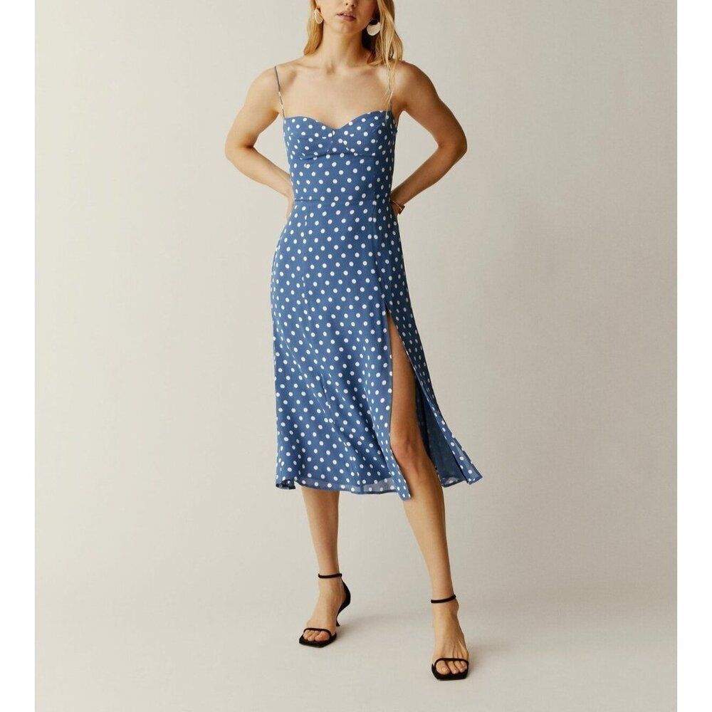 Reformation Juliette Blue Polka Dot Midi Dress